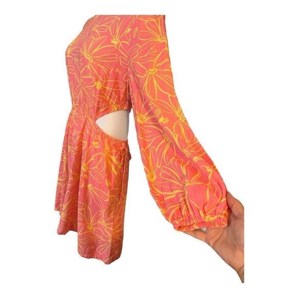 Universal Thread Pink Linen Blend Long Sleeve Cut Out Mini Dress Size L Pockets - Picture 4 of 11